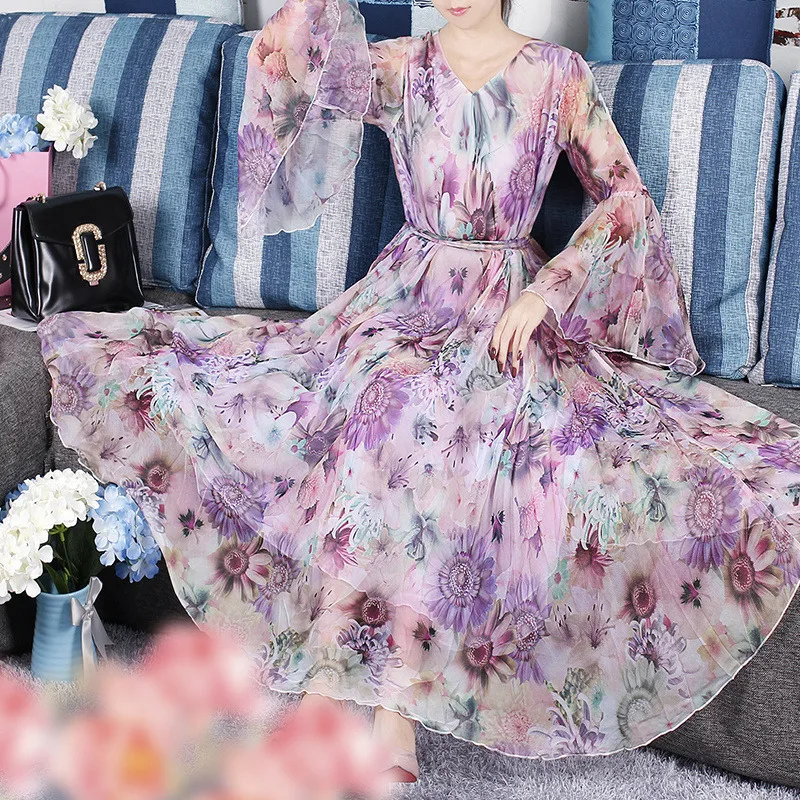 2018 женское шифоновое легкое платье большого размера