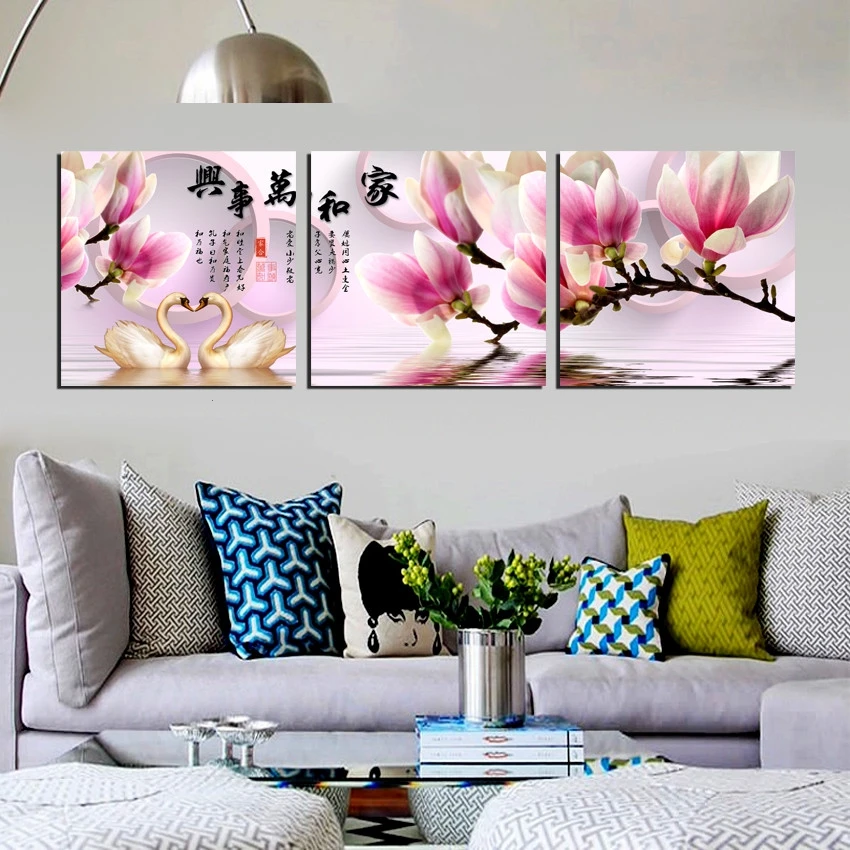 3 шт. декоративные картины на холсте лебедей|paint on canvas|art picturesmodern wall painting |
