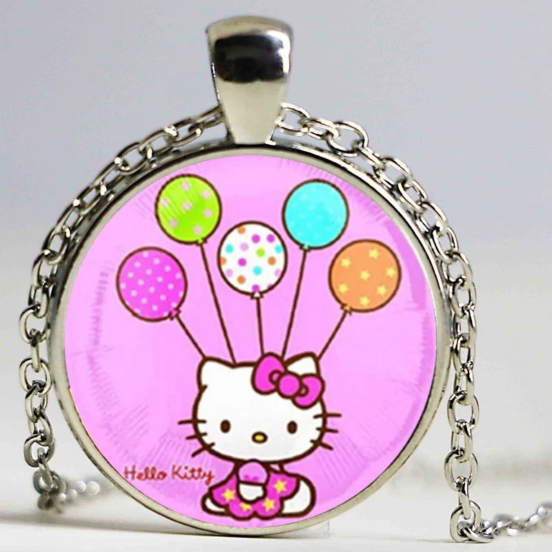 Оптовая Hello Kitty Ожерелье Ювелирных Изделий Девушки Стекло Кабошон Подарки Для