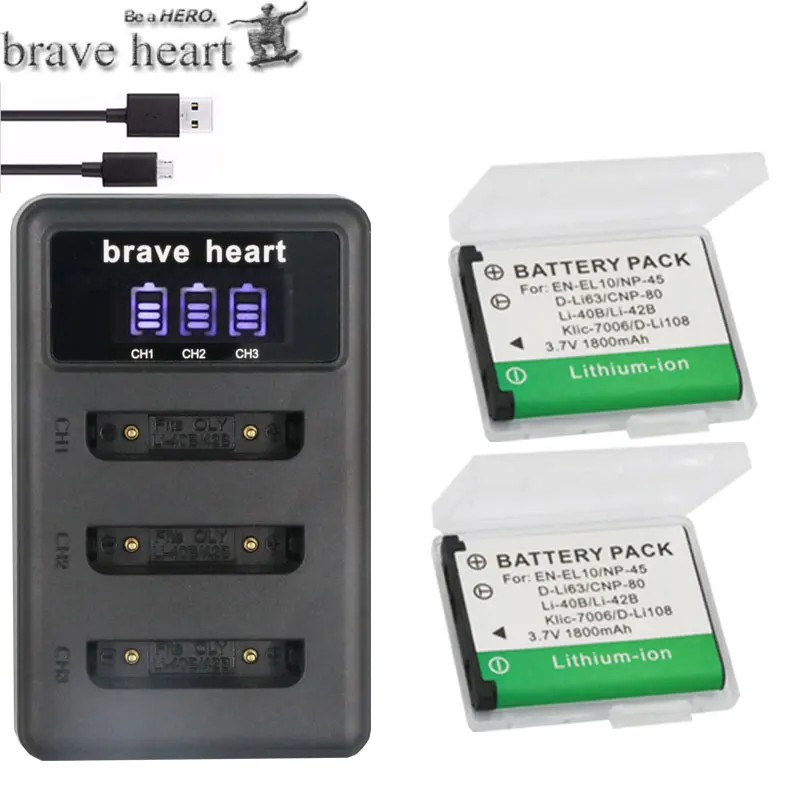 charger and 2battery 5x Li-40B LI-42B LI 40B 42B LI40B батареи+ ЖК-дисплей USB Зарядное устройство для FUJIFILM NP-45 NP 45 NP45 NP 45A 45B 45 S для Nikon EN-EL10 - Цвет: charger and 2battery