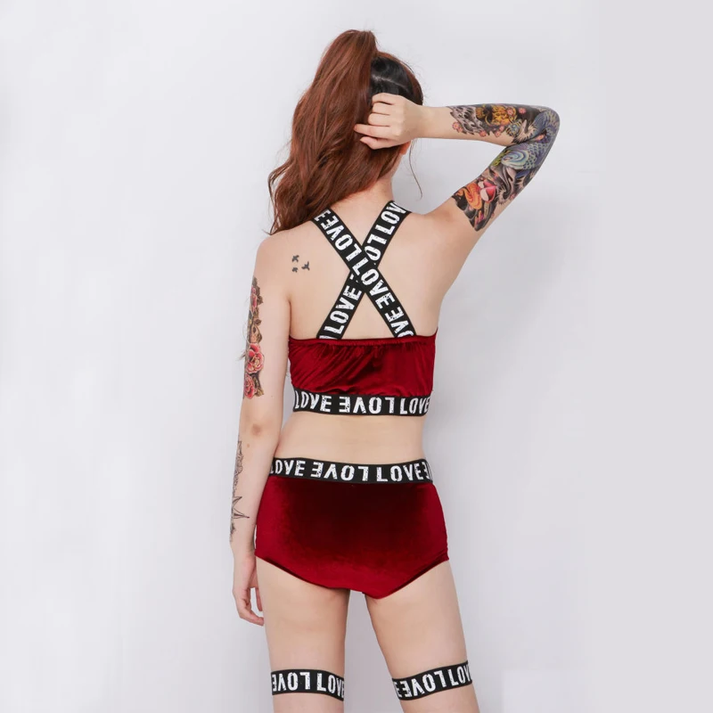 

2 PCS/SET Bandage Rhinestone Ds DJ Female Jazz Dance Costumes Stage Dance Suits Sexy Outfits for Woman Pole Dance Clothing