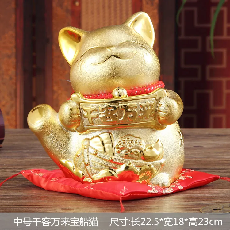 

Lucky Cat ornaments large piggy opened Japanese arts and s ceramic gifts gold plating Lucky Catroom Art Statue