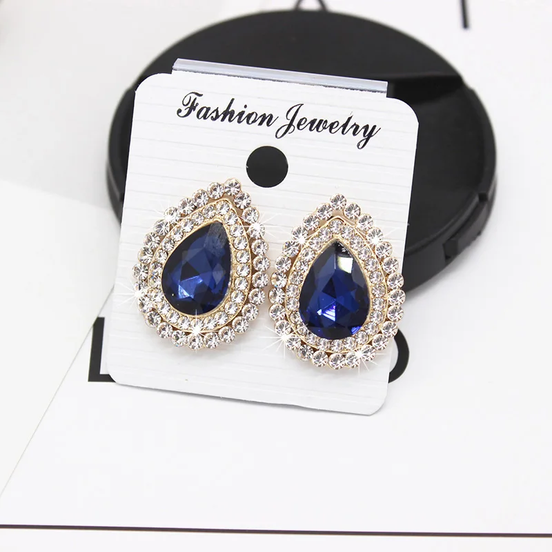 E317 Blueblack Clip Винтажные женские серьги-клипсы с кристаллами для воды, модная Шпилька, серьги, новые классические украшения для свадебной вечеринки, подарки - Окраска металла: E317 Blueblack Clip
