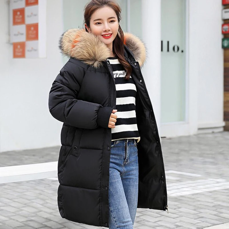Женская парка с капюшоном теплая хлопковая большим меховым воротником 2018 |