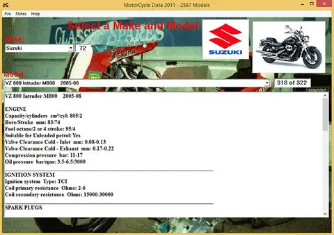 Программное обеспечение для технических данных мотоцикла 2011 на английском языке