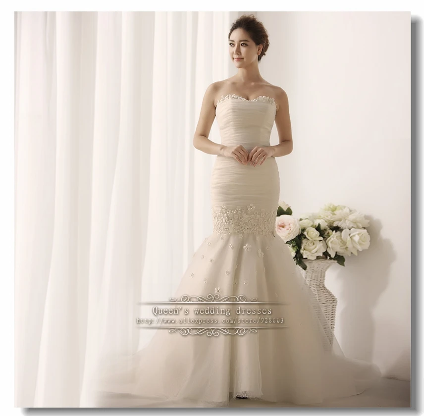 Красивое свадебное платье русалки со шнуровкой с цветком и рукавом до $200|wedding dress