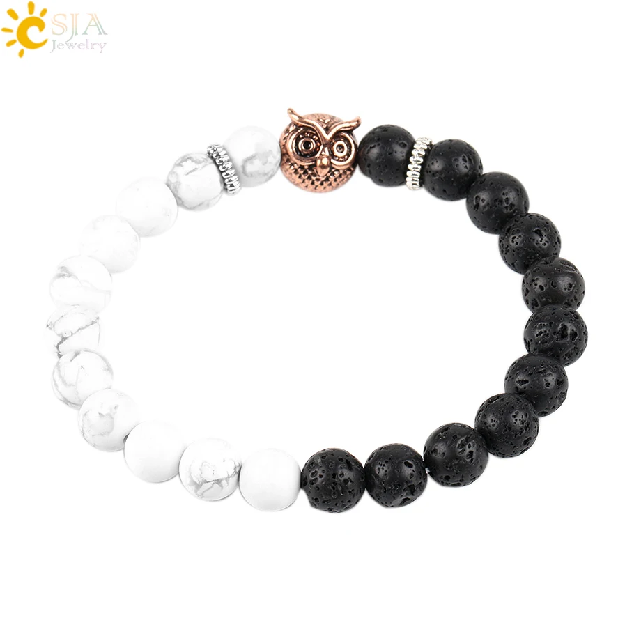 CSJA Белый Черный баланс Камень Сова Летучая мышь мужские ювелирные изделия