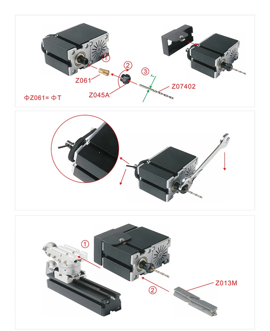 TZ10002M DIY BigPower мини мета шесть валов бурения и фрезерования, 60 Вт 12000 об/мин мотор, стандартизированное образование детей, лучший подарок