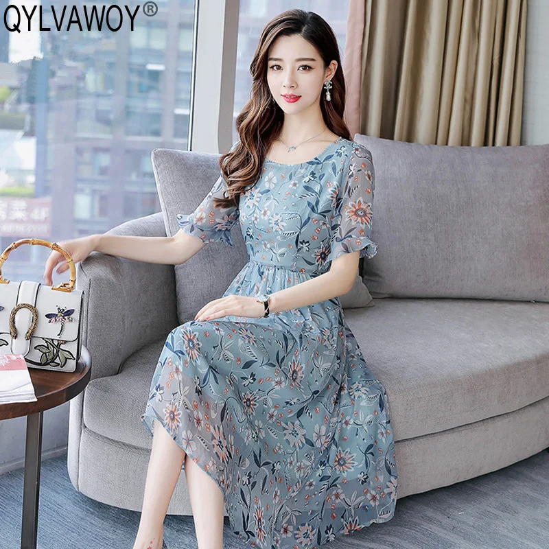 Летнее шелковое платье для женщин одежда 2021 винтажное корейское Цветочное миди