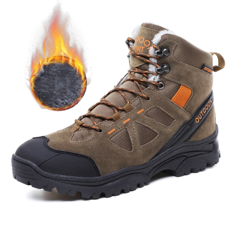 Большой размер 48 Зимняя мужская обувь на меху для походов шнуровке уличные