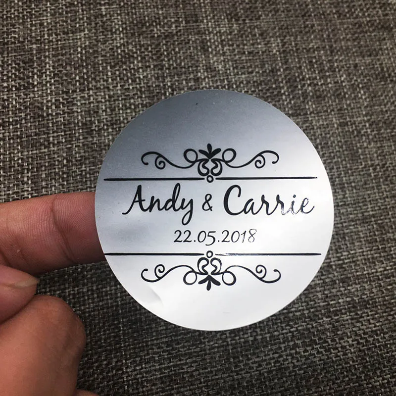 1 4 см Заказные 100 шт Персонализированные матовые Серебристые ПВХ наклейки дизайн прозрачный логотип Душ Свадебные Детские матовые пленки подарок для вечерние - Цвет: 1
