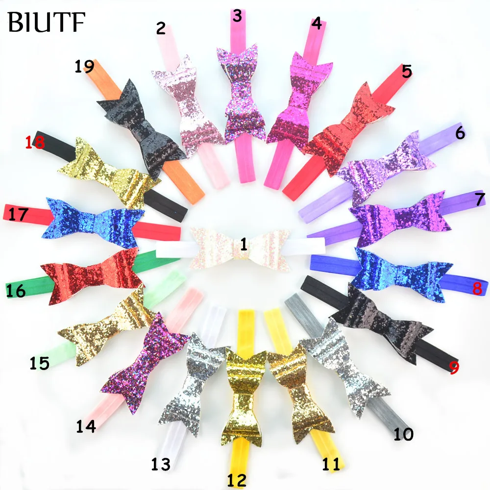 10 шт./лот эластичная повязка на голову блестящий бант с пайетками модный головной