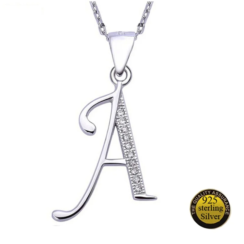 A pendant 925 пробы серебро письмо Кулоны из нержавеющей стали для Цепочки и ожерелья 26 капитал буквы из кристаллов кулон Цепочки и ожерелья алфавита A B C D E F G H I J K L M N - Окраска металла: A pendant