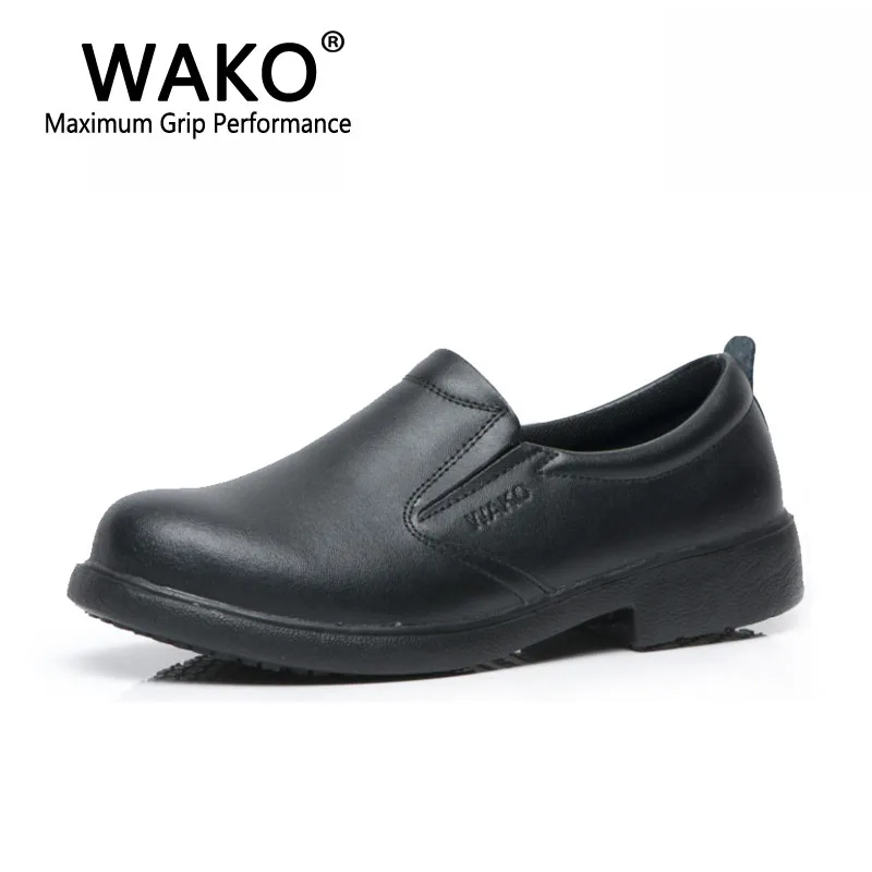 WAKO/9802 г. Мужская обувь шеф-повара Водонепроницаемая Рабочая обувь с нескользящей подошвой для кухни износостойкая Мужская обувь из спилка нескользящая обувь без шнуровки, 38-44 - Цвет: Черный