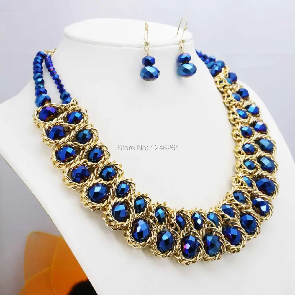 Special Offer Navy Blue Crystal Glass Beads Wholesale Necklaces&ampEarrings Sets Christmas Gifts For Women Girls DIY Jewelry Making |