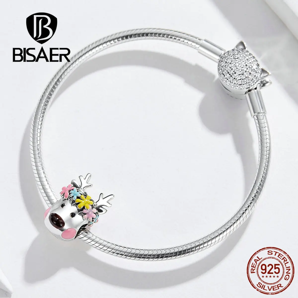Бусины BISAER с лосем, 925 пробы, серебро, на удачу, Рождество, лось, олень, подвески, бусины, подходят для DIY браслетов, 925 серебряные ювелирные изделия EFC073
