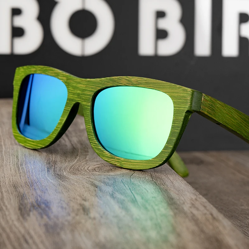 Солнцезащитные очки BOBO BIRD зеленые бамбуковые женские поляризационные для мужчин