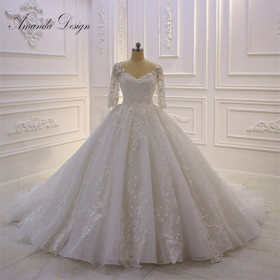 Аманда дизайн robe de mariee princesse de Роскошные Половина рукава Кружева свадебное платье с аппликацией