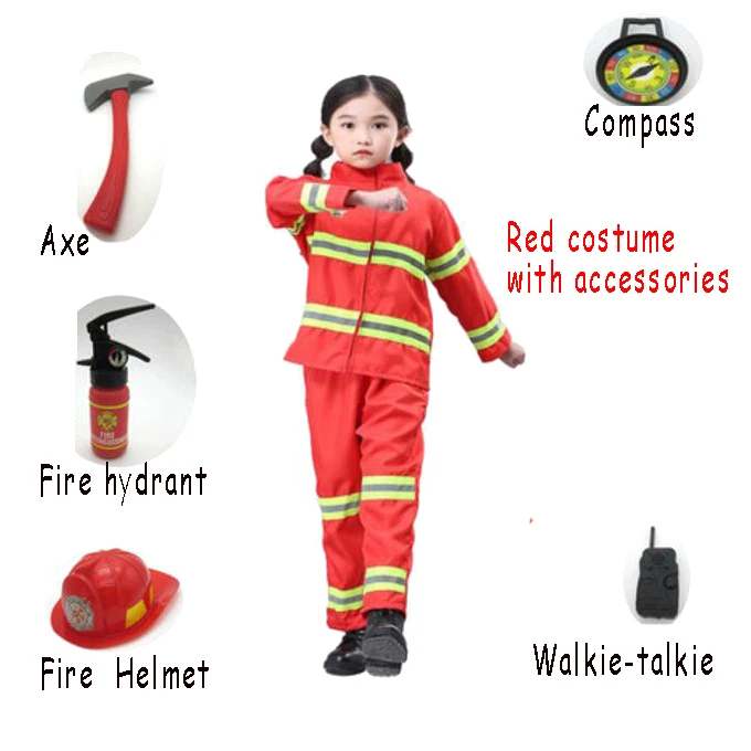 Red With accessory Детский костюм пожарного Сэма, детский праздничный костюм на день рождения, костюм для Хэллоуина, маскарадная форма для мальчиков и девочек - Цвет: Red With accessory