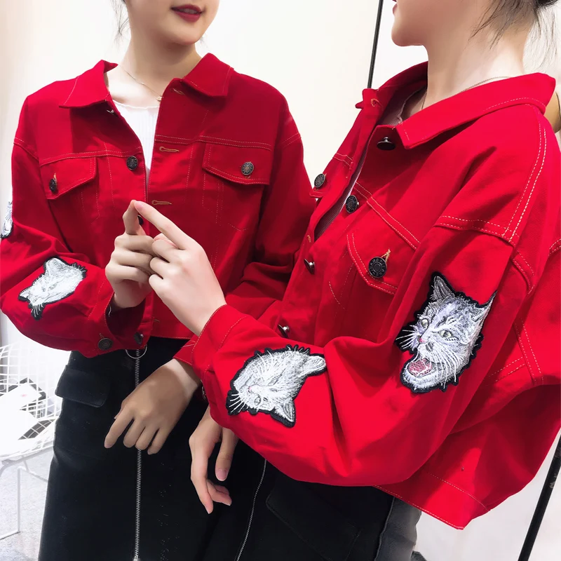 Женская короткая джинсовая куртка и пальто уличная одежда с вышитым принтом в