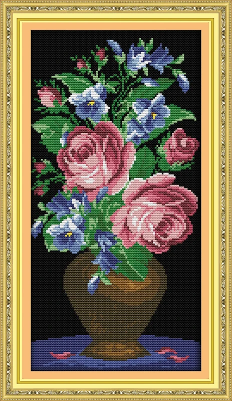 

roses in a glass vase cross stitch kit flower 18ct 14ct 11ct count printed canvas stitching embroidery DIY handmade needlework