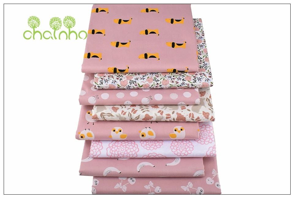 Chainho, 8 шт./лот, маленький розовый мультфильм, саржевая хлопковая ткань с принтом, Лоскутная Одежда для шитья и стеганого шитья для детей