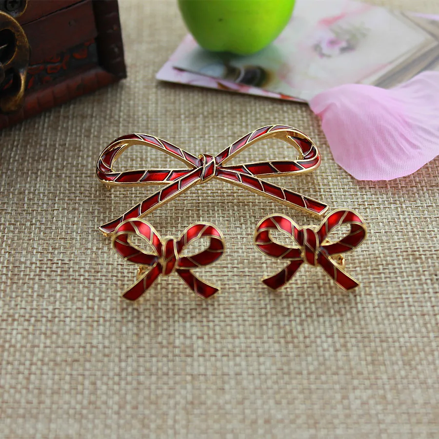 ENZE,, модная брошь с красным бантом, зажим для ушей, костюмы, рождественские подарки, ювелирные изделия,, женские аксессуары