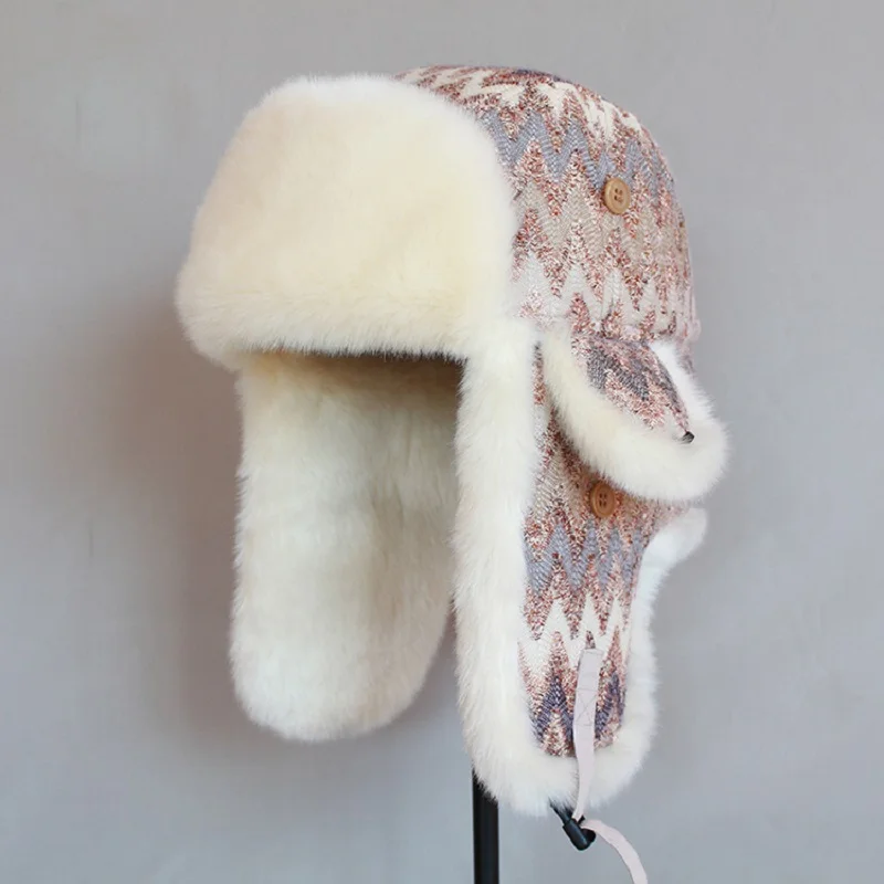 

2017 Bomber Hat Women Faux Fur Lining Earflap Outdoor Doom Hat Windproof Thick Warm Winter Snow Hat Fashion Bomber Cap MZ015