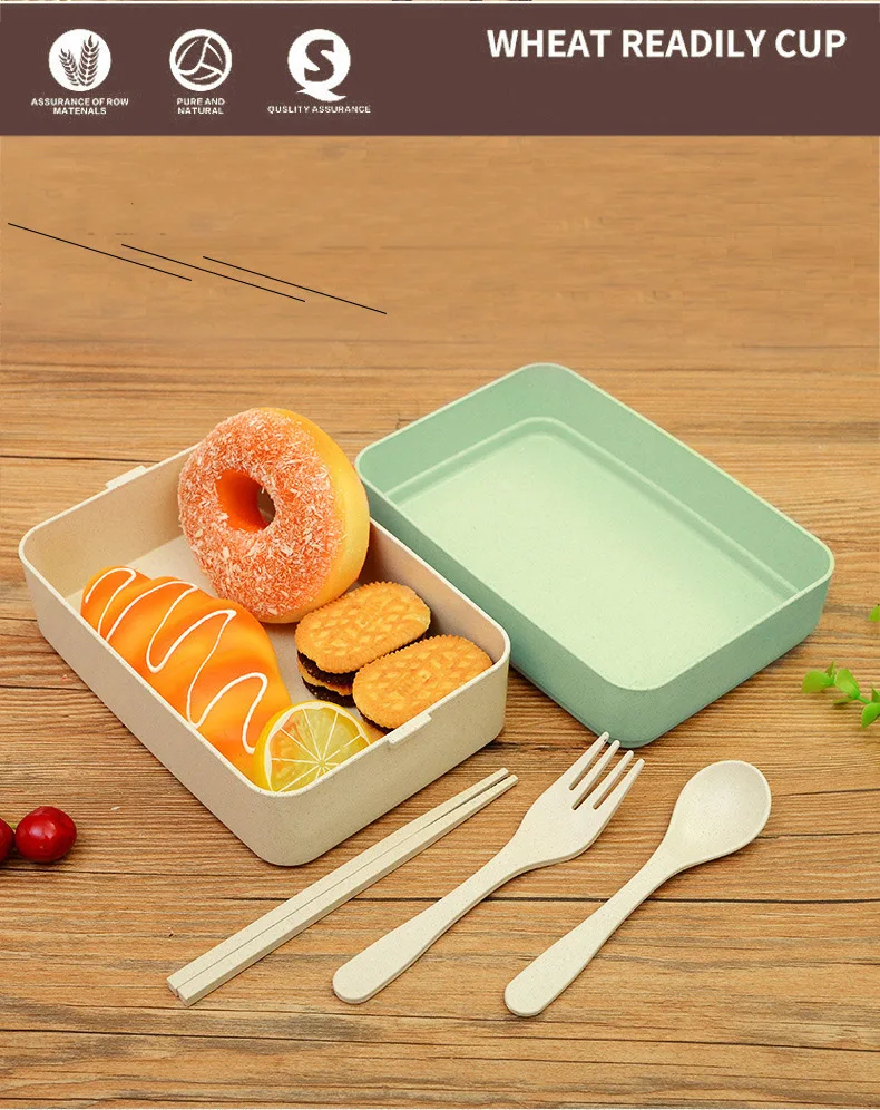 Японский пшеничный соломенный Bento Box студенческий многослойный портативный контейнер для еды Ланч-бокс для детей микроволновые палочки для еды+ вилка+ ложка