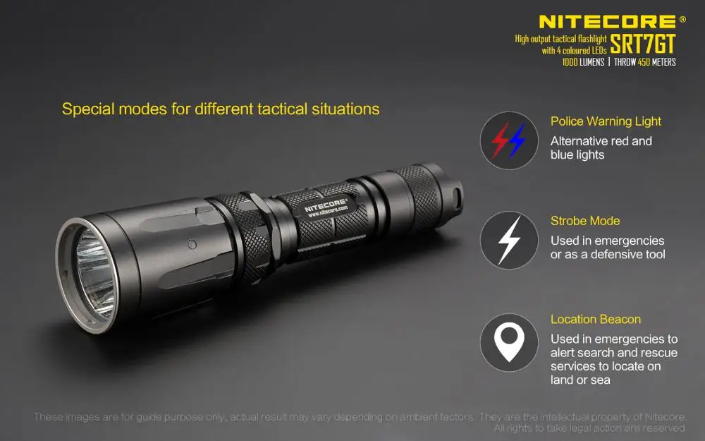 Цена оптовой продажи NITECORE SRT7GT CREE XP-L HI V3 светодиодный высокое Выход тактический фонарь с разноцветными светодиодный s