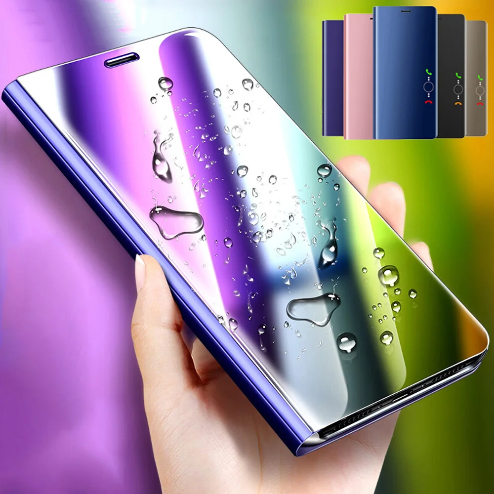 Smart Mirror Cases For Samsung S 10 plus S10e J7 J6 2017 Flip Case Clear View covers on S9 S8 S6 S7 Edge Note8 A8 A6 A9 A7 2018 | Мобильные