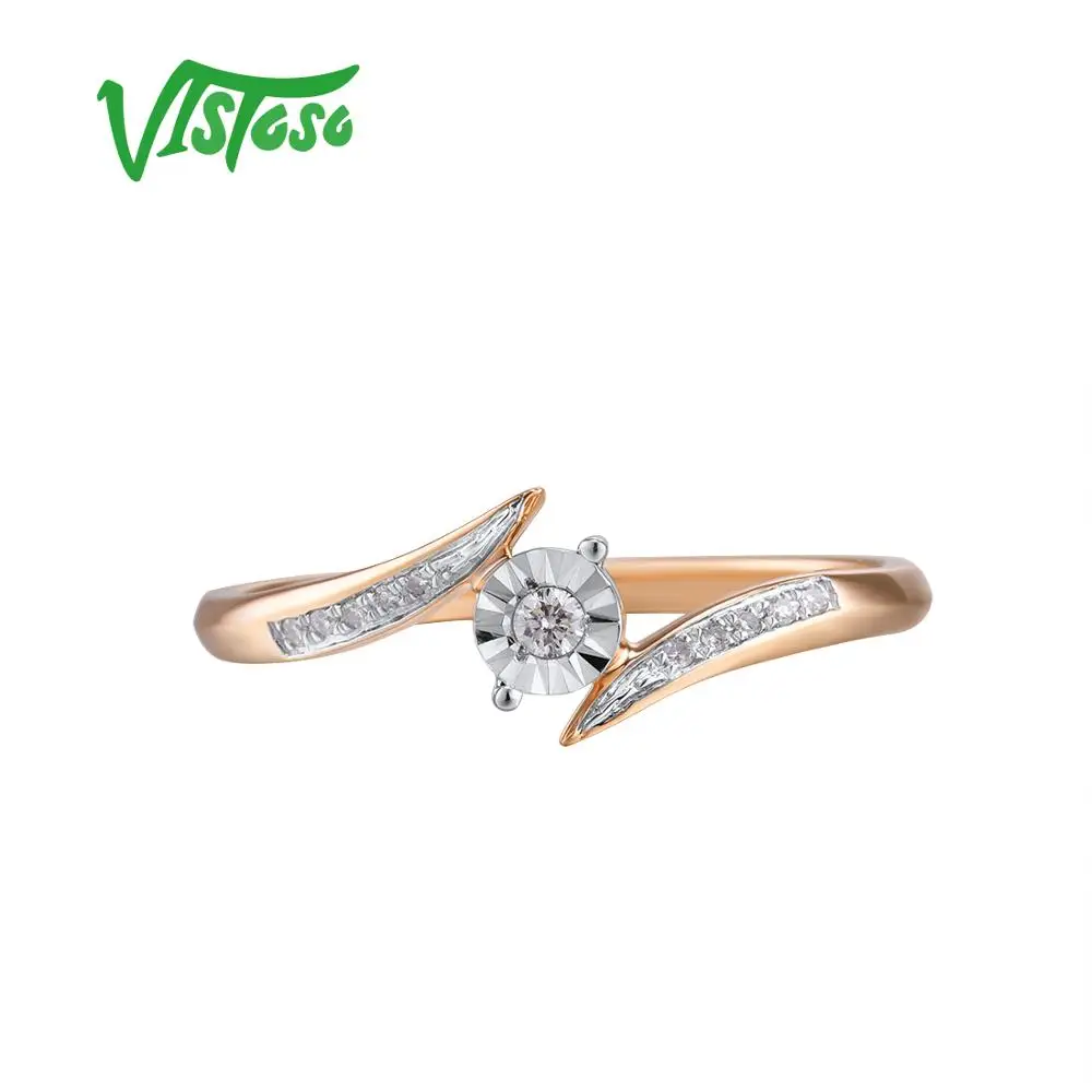 VISTOSO Pure 14K 585 двухцветное Золотое Сверкающее иллюзионное кольцо с бриллиантами для женщин, юбилейное модное ювелирное изделие