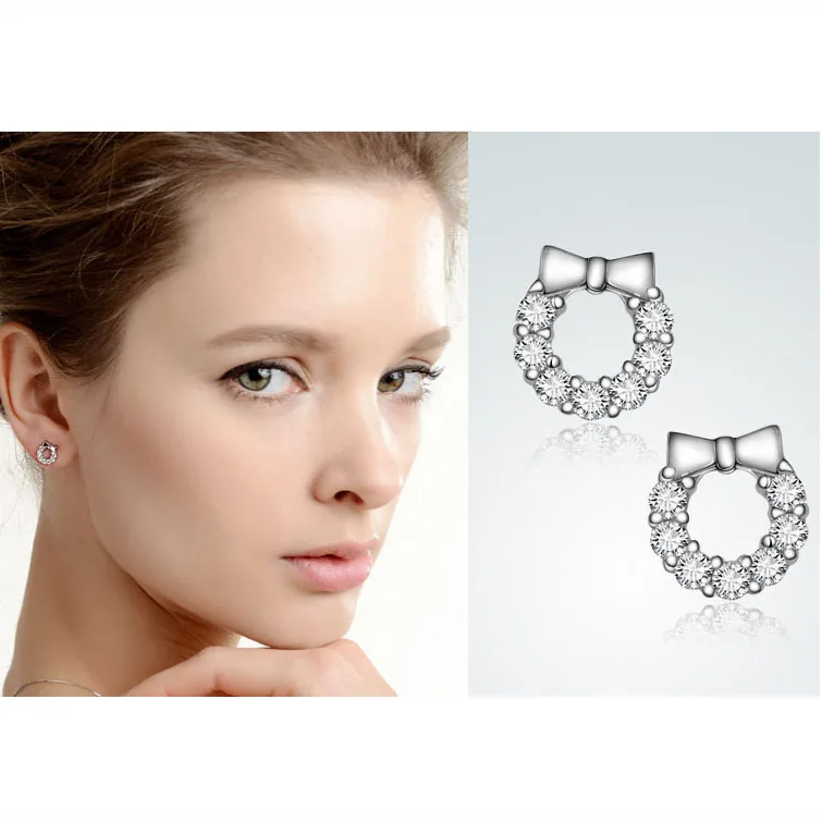 Серьги женские из серебра 925 пробы с круглым бантом | Украшения и аксессуары