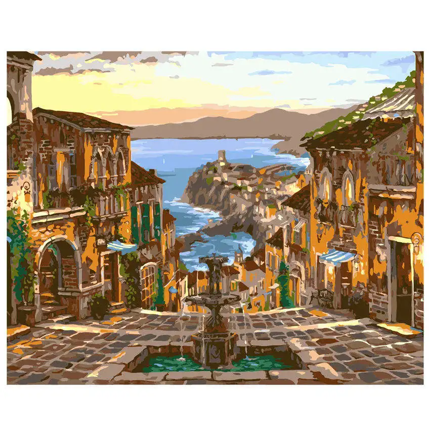 Цифровая живопись маслом Раскраска по номерам Хобби DIY дома город