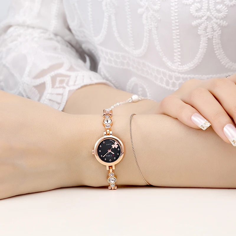 

2021 New Luxury O.T.SEA Brand Rose Gold Bracelet Watches Women Ladies Crystal Dress Quartz Wristwatches Female Clock OTS043