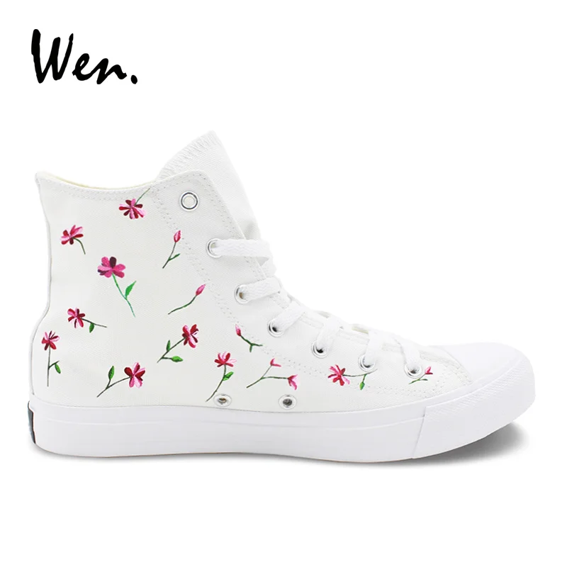 Вэнь белая женская повседневная обувь дизайн на заказ розовые цветочные цветы