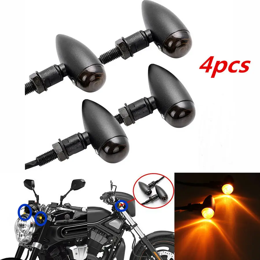 

4Pcs Black Smoke Bullet Universal Motorcycle Turn Signals Indicator Light For Harley Sportster Bobber Mini Chopper