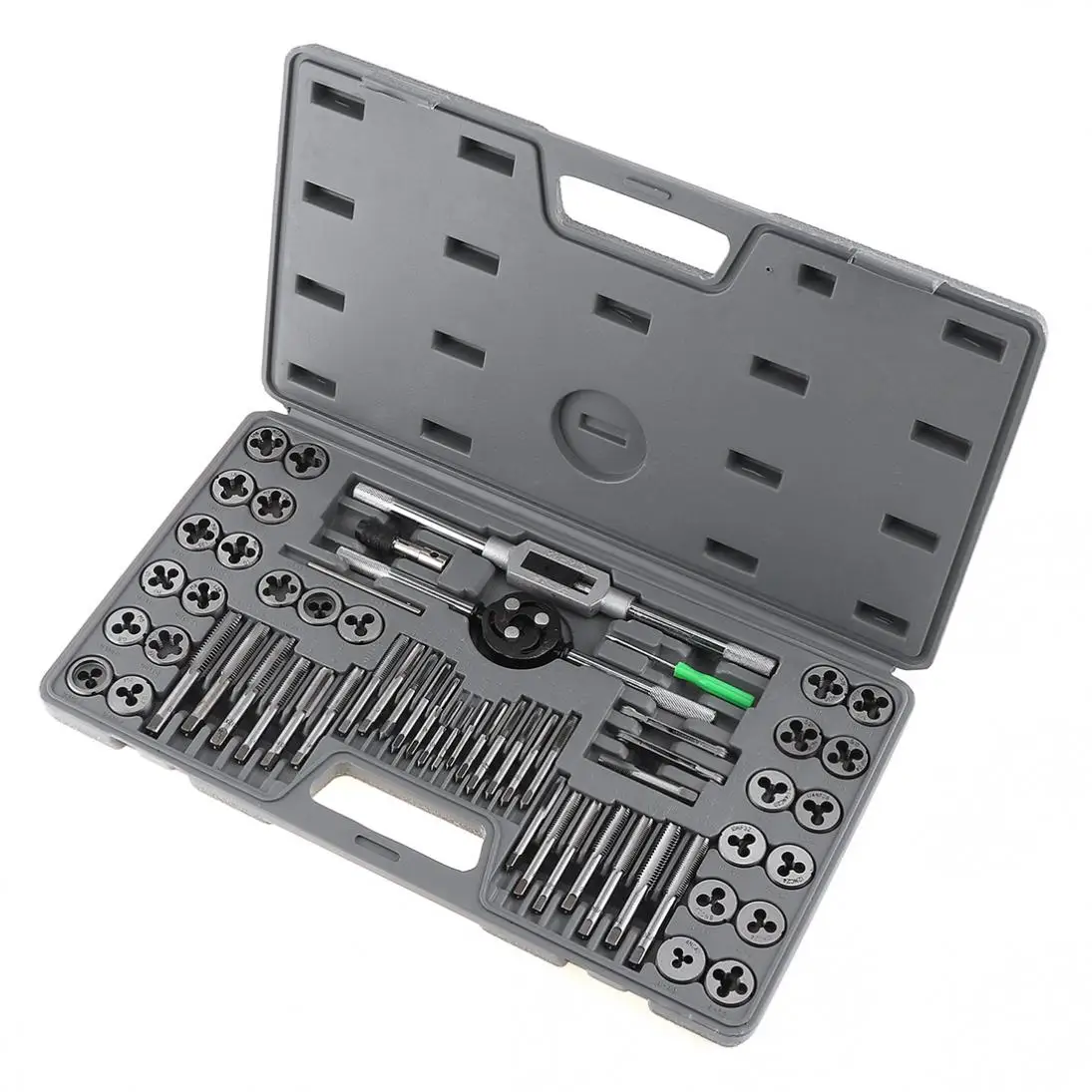

60pcs/lot Alloy Steel Multifunction Metric and British Screw Tap & Die Thread Cutting Tapping Hand Tool Kit with Plastic Box for