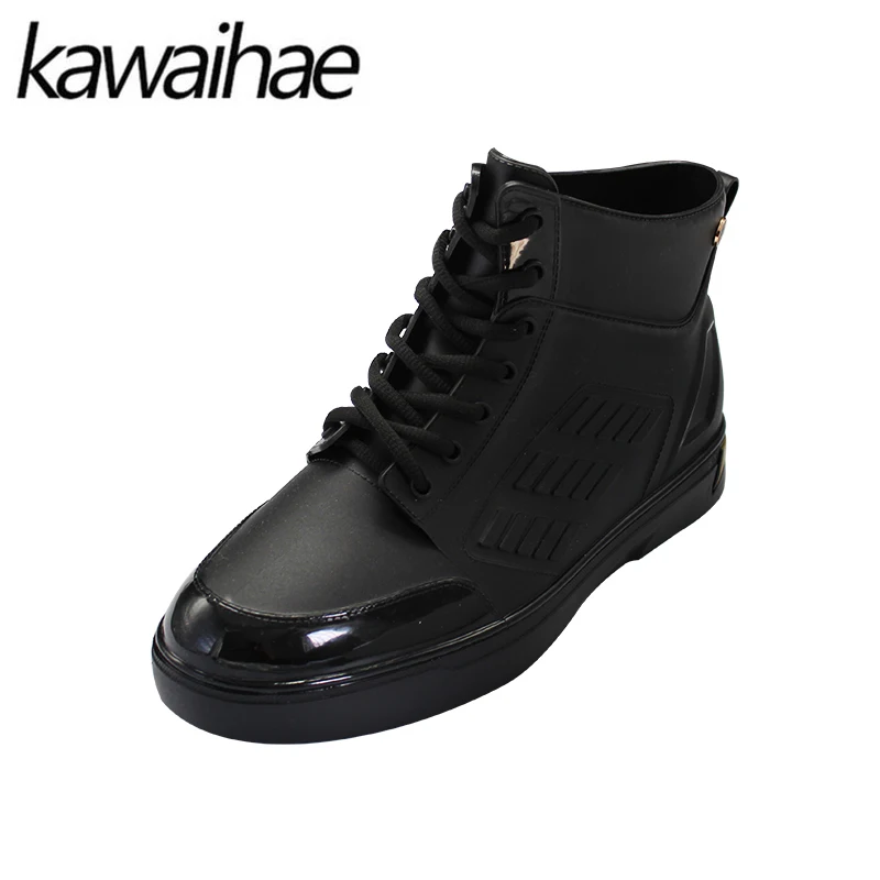 2017 осень-зима Водонепроницаемый резиновая ПВХ мужские сапоги Силконовые Шнурки