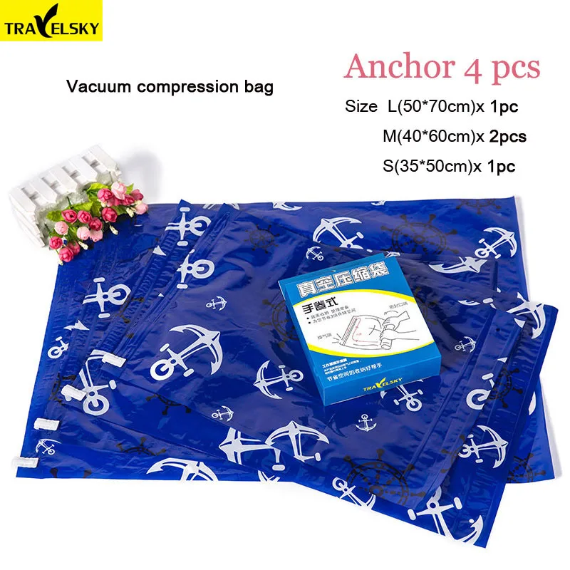 Travelsky 7 Pcs/Set Travel Accessories Clothes Luggage Self-sealing Wash Protection Storage Bag Organizers Bags Free Shipping - Цвет: 4 pcs Vacuum Anchor