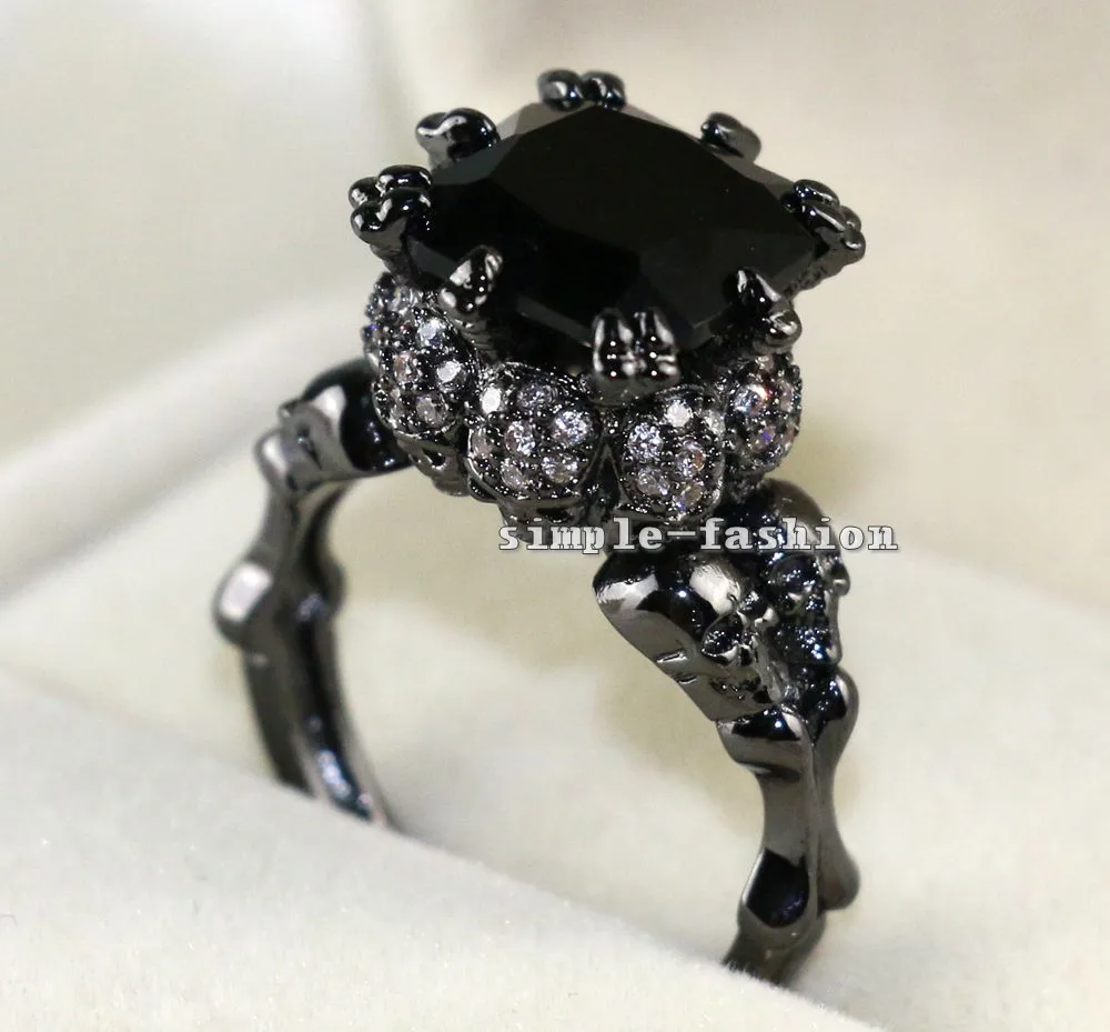 Модное ювелирное изделие в виде черепа Женское Обручальное Кольцо 3ct черное Cz