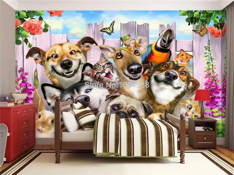 Фотообои 3D мультфильм собака животное фрески детская спальня фон настенная живопись Нетканые Экологически чистые обои