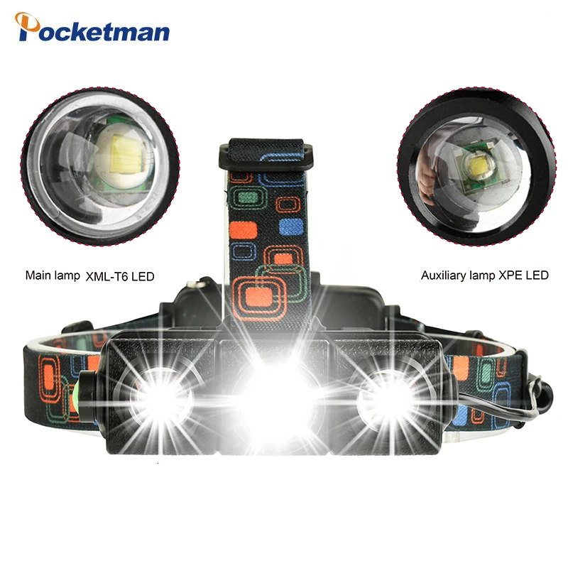 Portable Adjustable LED Headlamp T6+2*XPE Zoom Headlight Head Lamp Torch Lanterna head light use 18650 Battery Best Camping|Налобные