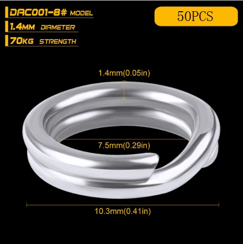 size8 50 шт. 304 соединитель из нержавеющей стали, рыболовные разъемные кольца, поворотные кольца 3#-8#, двойные круглые оснастки, приманки для ловли карпа, Аксессуары для рыбалки - Цвет: size8