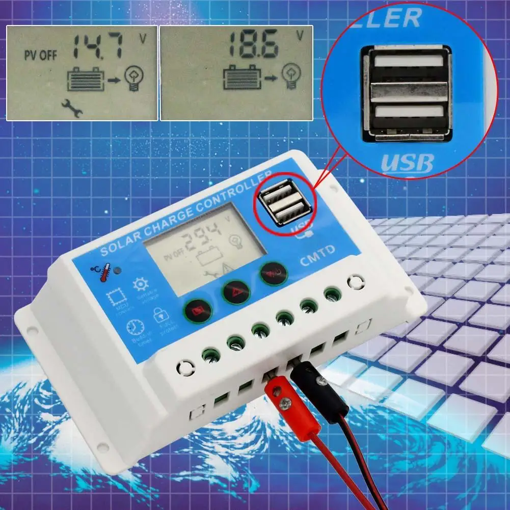 10A 12 V/24 V ЖК-дисплей за максимальной точкой мощности, Солнечный контроллер заряда с авто таймер регулятора для Панели солнечные Батарея светильник Светодиодный Освещение Защита от перегрузки