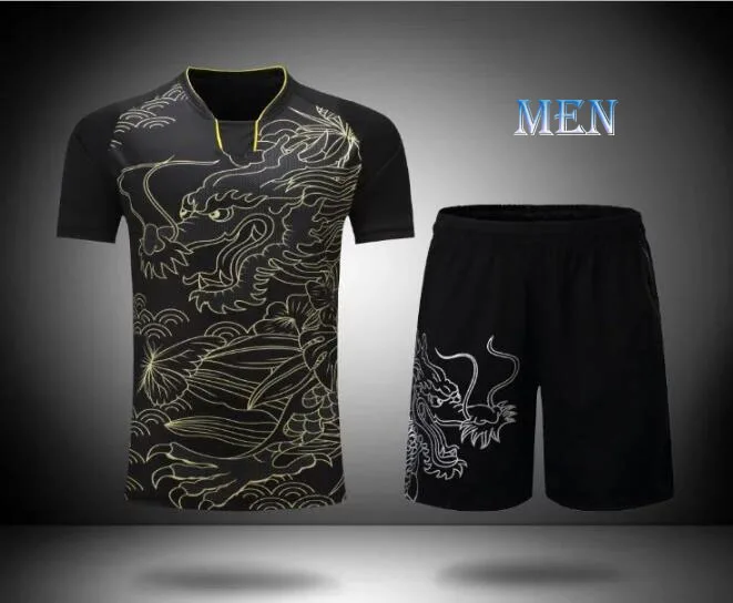 Men Black Китай Дракон настольным теннисом комплекты, Ma длинная футболка, Для мужчин wo Для мужчин костюм для бадминтона, пинг-понг одежда Футболки для бадминтона, теннис рубашка - Цвет: Men Black