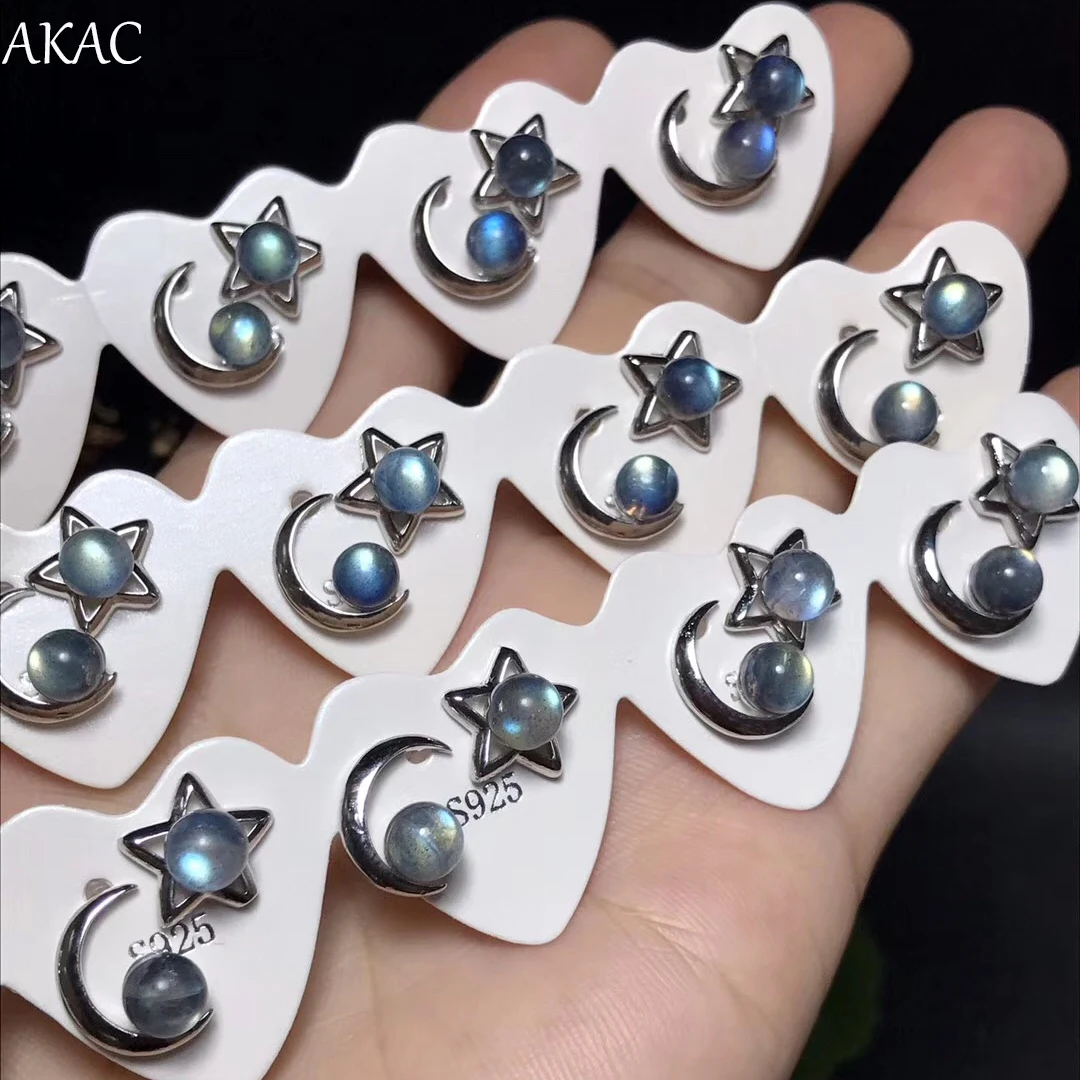 AKAC натуральный Лабрадорит простой дизайн женские серьги-гвоздики одна пара/комплект