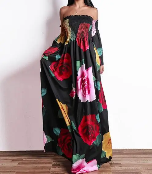 Женское длинное платье с открытыми плечами привлекательное ТРАПЕЦИЕВИДНОЕ
