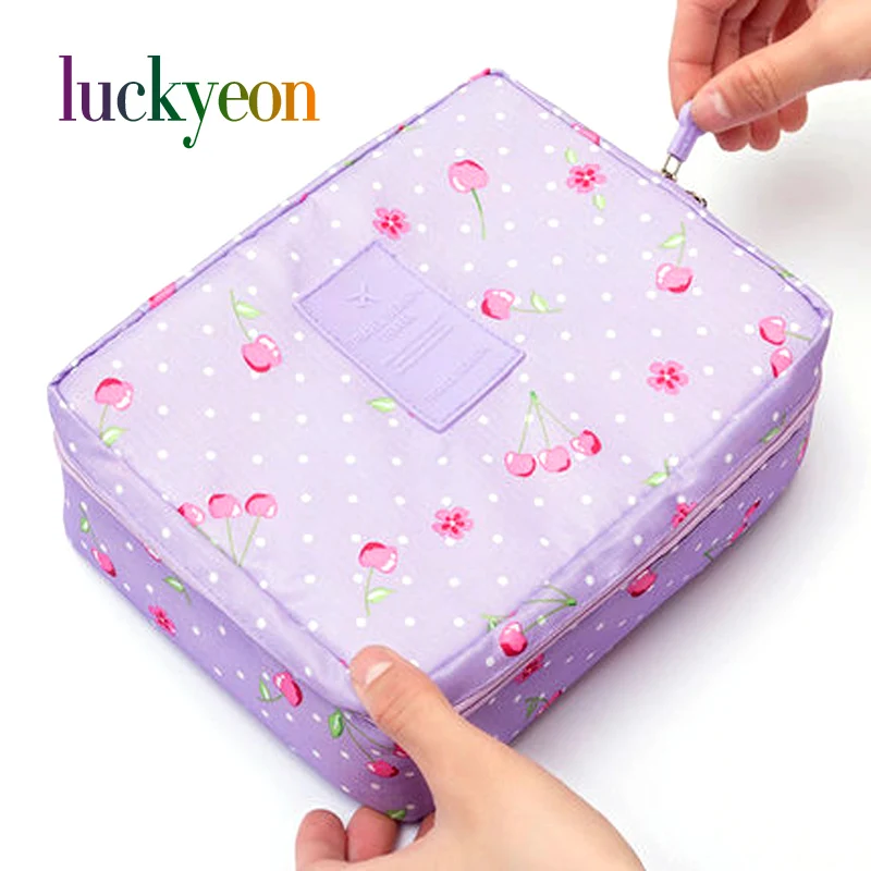 Большая женская косметичка с цветочным рисунком органайзер для макияжа сумка