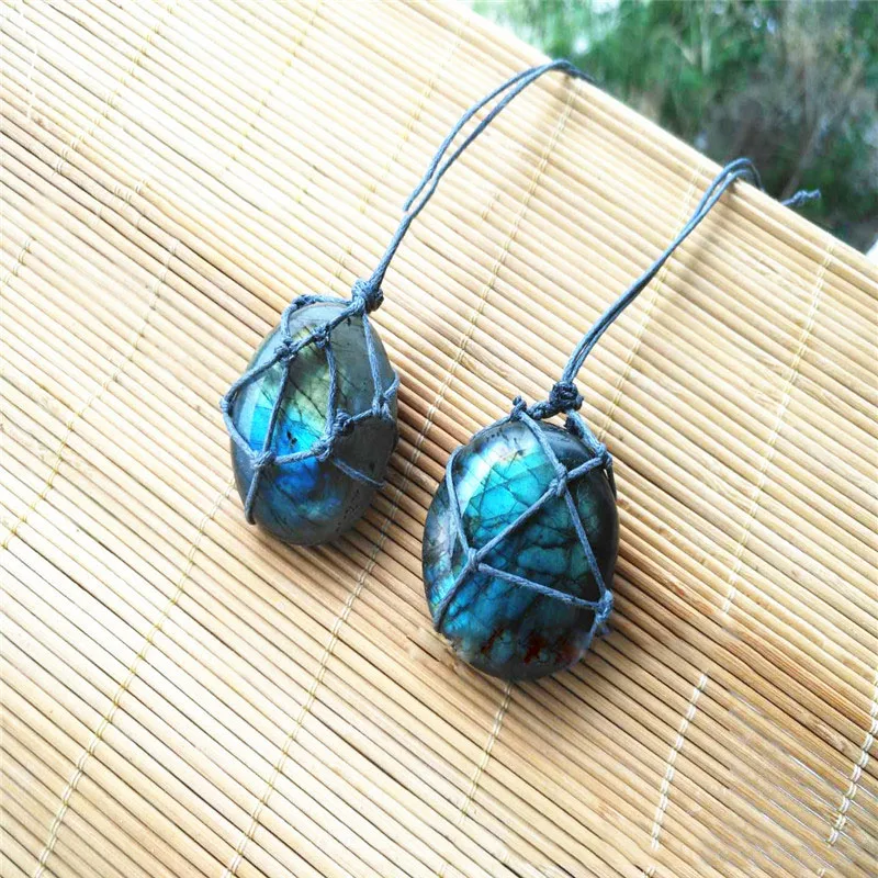 AAA Hemp Labradorite Necklace Handmade Natural Stone Pendant Macrame Wire Wrap Jewelry For Dropship 36*32mm | Украшения и